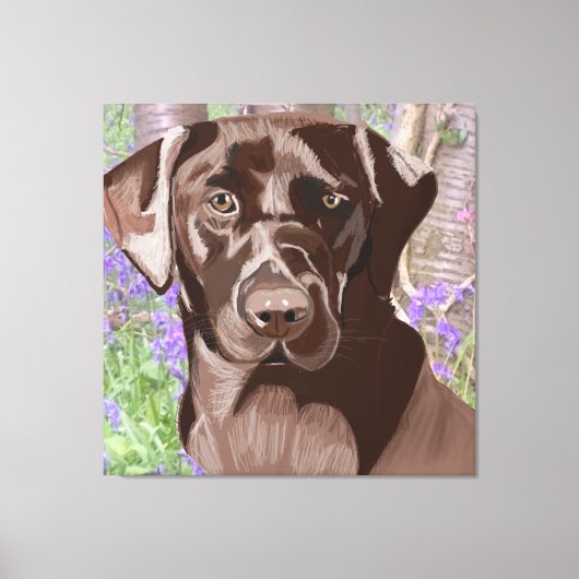 Toile Labrador Brown au chocolat dans un bois bleu (Recto)