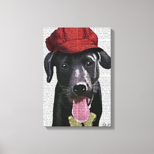 Toile Labrador Noir avec Casquette rouge (Recto)