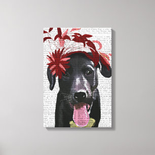 Toile Labrador noir avec Fascinator rouge
