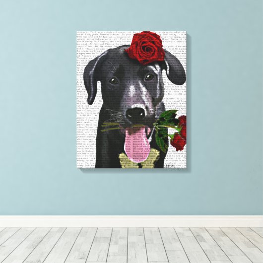 Toile Labrador noir avec Rose (Insitu (Plancher de Bois))