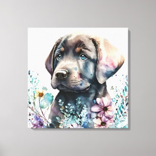 Toile Labrador Retriever marron et fleurs à l'aquarelle