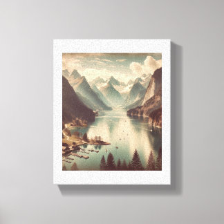 Toile Lac Alpin Tranquille - Terre Montagne de Style Vin