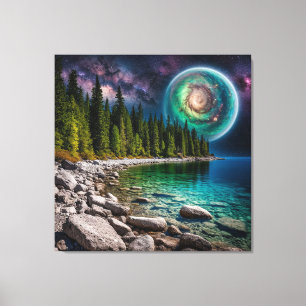 Toile Lac de la forêt magique sous une galaxie spirale c