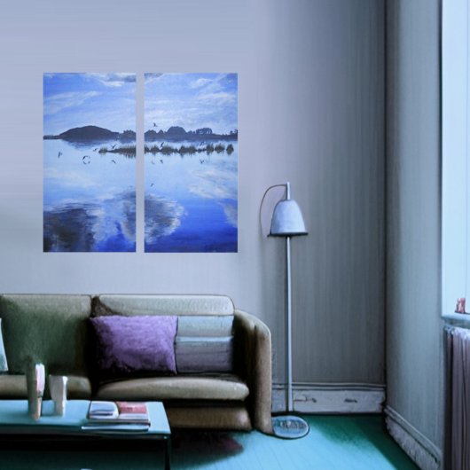 Toile Lac GLass, Réflexions miroir, oiseaux, nuages