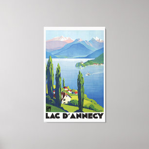 Toile Lac paisible Annecy Vintage France Affiche de voya