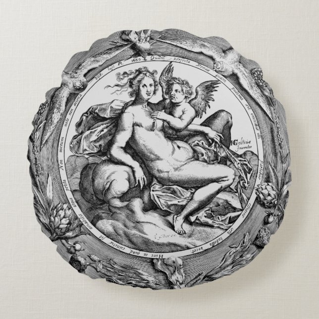  Toile Lady Angel Renaissance Round Pillow Rond Kussen (Voorkant)