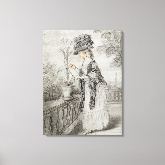 Toile Lady on a Terrace Tending a Carnation Plante (noir (Recto)