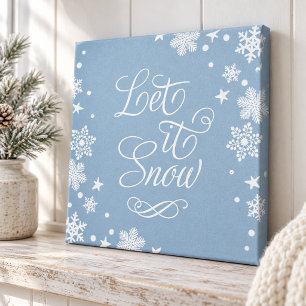 Toile Laisser la neige Dusty Blue hiver Typographie de l