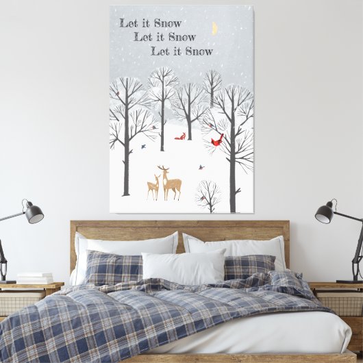 Toile Laisser neiger - Flurys d'hiver, Cerfs et Oiseaux  (Insitu(Chambre))