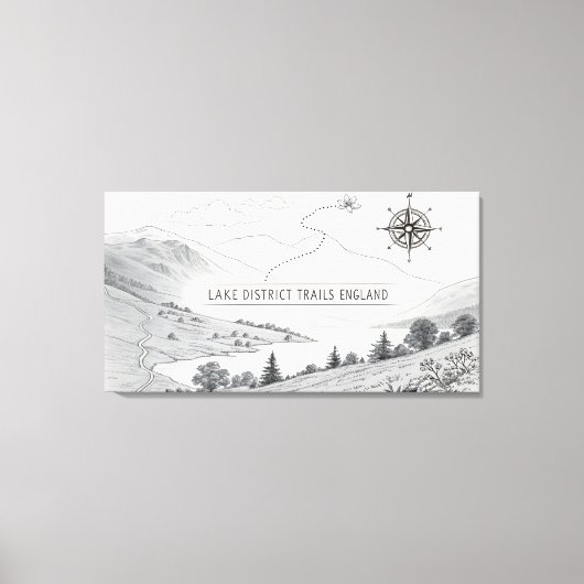 Toile Lake District England Trails Ink Sketch Wall Art (Recto)