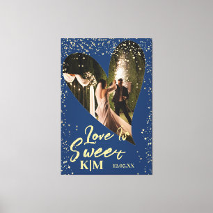 Toile L'amour bleu or de marine personnalisée est Mariag