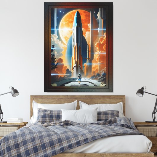 Toile Lancement Lunaire - Voyage vers Moon Retro Poster (Insitu(Chambre))