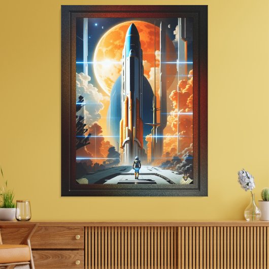 Toile Lancement Lunaire - Voyage vers Moon Retro Poster (Insitu(Salon))