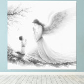 Toile L'ange gardien prie avec l'enfant (Insitu (Plancher de Bois))