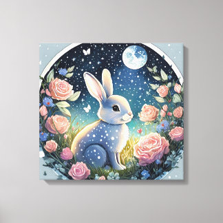 Toile Lapin Charmant dans une Prairie Printanière sous u