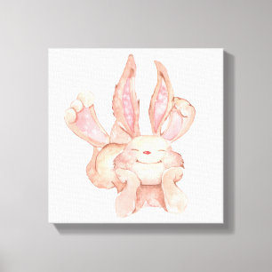 Toile Lapin coy souriant peint à l'aquarelle