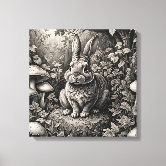 Toile Lapin dans un jardin de champignons (Recto)