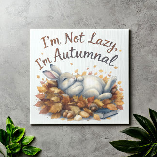 Toile Lapin d'automne en Feuille avec une citation amusa