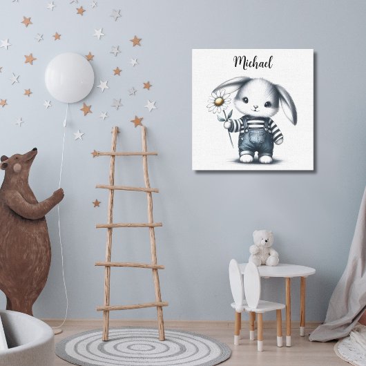 Toile Lapin De Garçon Whimsical Avec Nom