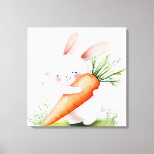 Toile Lapin de printemps à l'aquarelle mignon Carotte