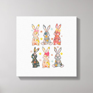 Toile Lapin Floral Fleur de Lapin de Pâques Rétro Vintag