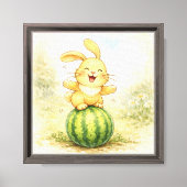 Toile Lapin joyeux en équilibre sur pastèque (Recto)