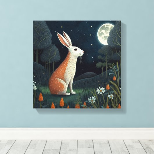Toile Lapin orange et blanc au clair de lune (Insitu (Plancher de Bois))
