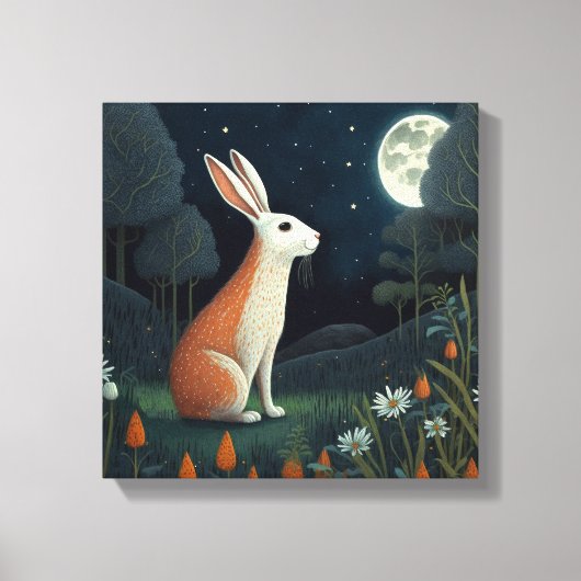 Toile Lapin orange et blanc au clair de lune (Recto)