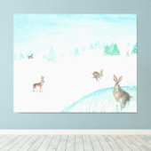Toile Lapins Assis Et Saut Sur Neige (Insitu (Plancher de Bois))