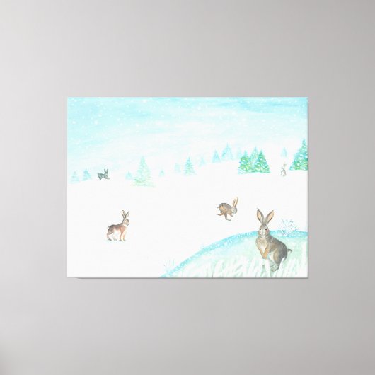 Toile Lapins Assis Et Saut Sur Neige (Recto)