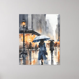 Toile L'aquarelle de la ville pluvieuse