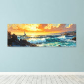 Toile Large Mer Méditerranée coucher de soleil doré (Insitu (Plancher de Bois))