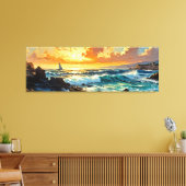 Toile Large Mer Méditerranée coucher de soleil doré (Insitu(Salon))