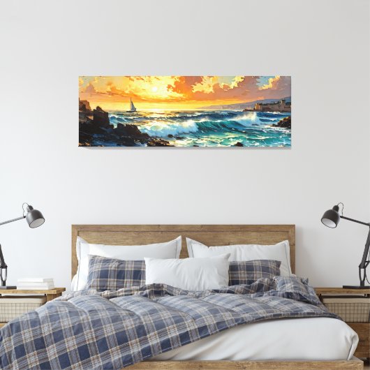 Toile Large Mer Méditerranée coucher de soleil doré (Insitu(Chambre))