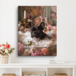 Toile L'art du chien de taureau français | Frenchie dans<br><div class="desc">L'art français de Bulldog avec un Bulldog français ludique,  profitant d'un bain relaxant rempli de bulles et de belles fleurs. Cette charmante oeuvre ajoute une touche de chaleur et de personnalité à votre espace,  ce qui le rend plus accueillant et joyeux.</div>