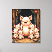 Toile L'art du cochon - Mère et porcelets (Recto)