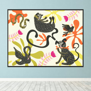 Toile L'art populaire primitif chien chaton abstrait ser