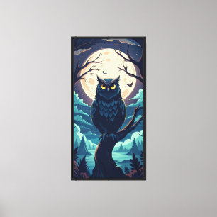 Toile L'art vectoriel mystique du hibou sur la Lune
