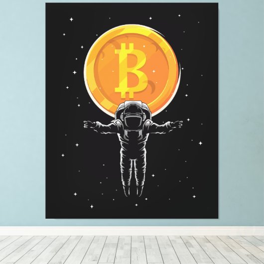 Toile L'astronaute Bitcoin à la lune - Crypto Bitcoin (Insitu (Plancher de Bois))