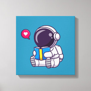 Toile L'astronaute lit le livre enfants mignons