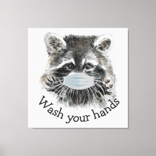 Toile Lavez-Vous Les Mains Covid Pandemic Cute Raccoon C
