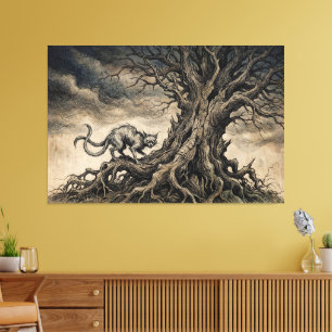 Toile Le Bakeneko sous les branches noueuses