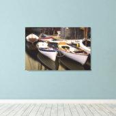 Toile Le brouillard entoure quatre bateaux accostés. (Insitu (Plancher de Bois))