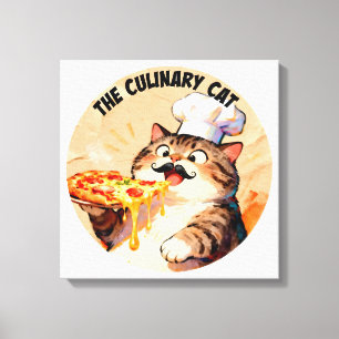 Toile Le Chat Culinaire avec le Chat Chef Pizza Tenant u