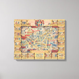 Toile Le coeur carte de Birmingham, Angleterre