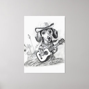 Toile Le dachshund chanteur country