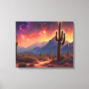 Toile Le désert à Dusk Sequoia Cactus Art coloré