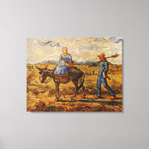 Toile Le matin, un couple de paysans va travailler