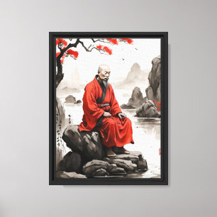 Toile Le moine zen à Robe rouge par la rivière Tranquil