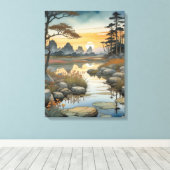 Toile Le paisible lac du coucher du soleil (Insitu (Plancher de Bois))